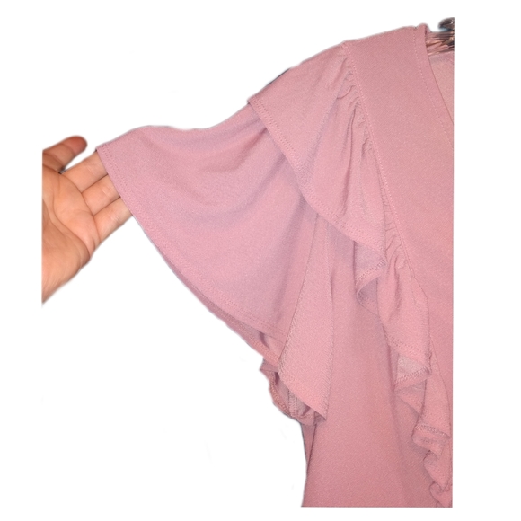 🔴 SALE Meraki Dusty Pink Ruffle Trim Faux Wrap Coquette Top - Picture 4 of 6